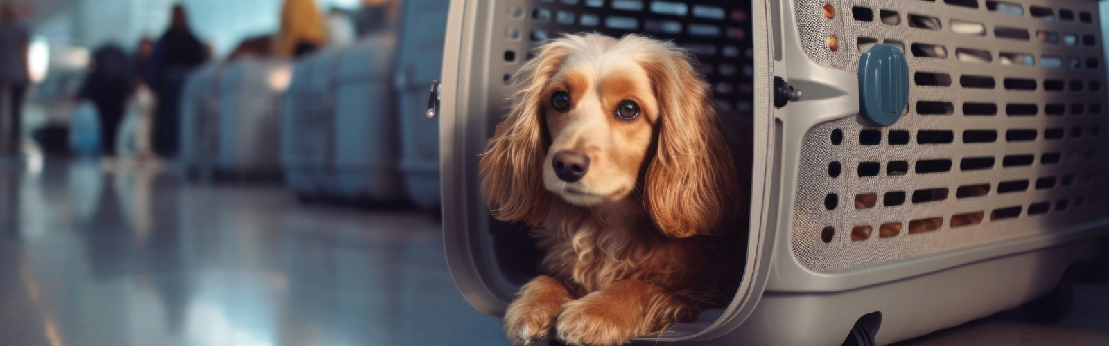 mascota viajando en contenedor para abordar avión