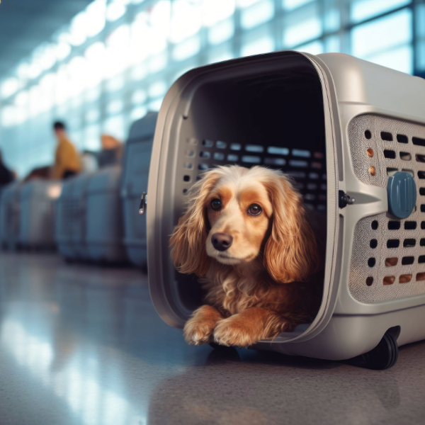 mascota viajando en contenedor para abordar avión
